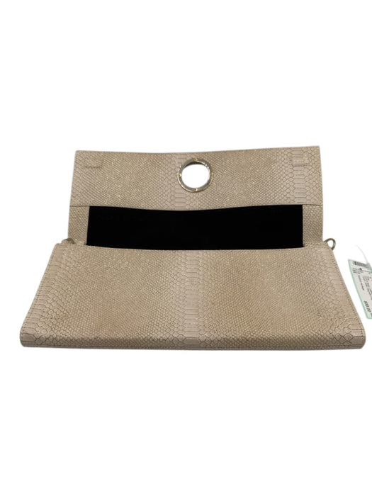 Halston Heritage Gold & Beige Leather Snake Print Clutch Glitter Bag Gold & Beige