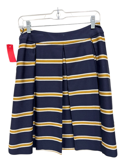 Kate Spade Size 2 Navy, Yellow, White Wool & Cotton Stripe inverted pleat Skirt Navy, Yellow, White / 2