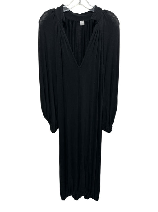 Toteme Size XXS Black Viscose Blend Stretch V Neck Long Balloon Sleeve Dress Black / XXS