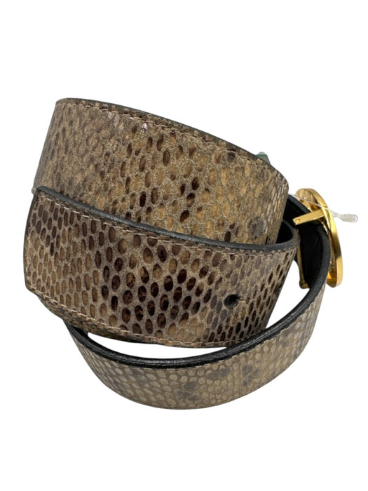 Tory Burch Black & Taupe Leather Gold Tone Hardware Snake Peg Clasp Logo Belts Black & Taupe / M/L