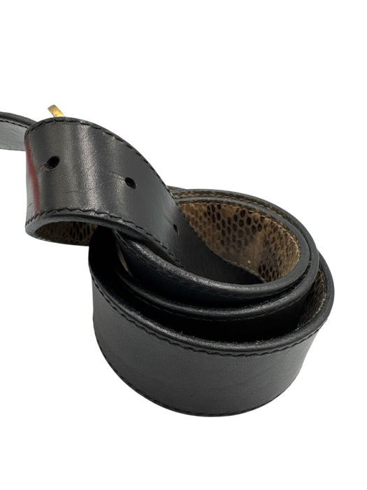 Tory Burch Black & Taupe Leather Gold Tone Hardware Snake Peg Clasp Logo Belts Black & Taupe / M/L
