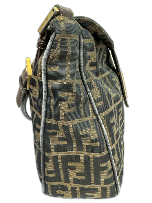 Fendi Brown & Black Canvas Leather Accent Gold Tone Hardware Monogram Bag Brown & Black