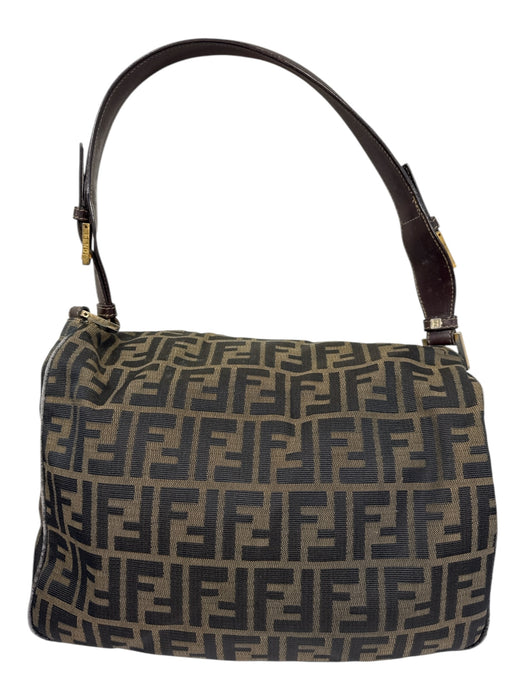 Fendi Brown & Black Canvas Leather Accent Gold Tone Hardware Monogram Bag Brown & Black