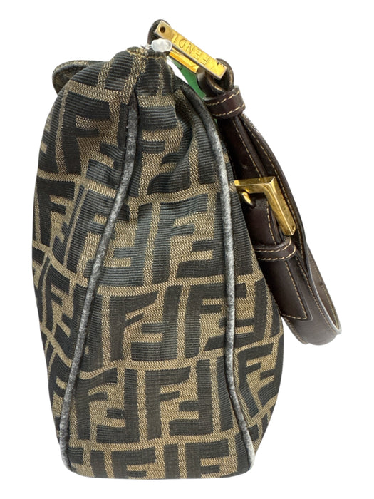 Fendi Brown & Black Canvas Leather Accent Gold Tone Hardware Monogram Bag Brown & Black