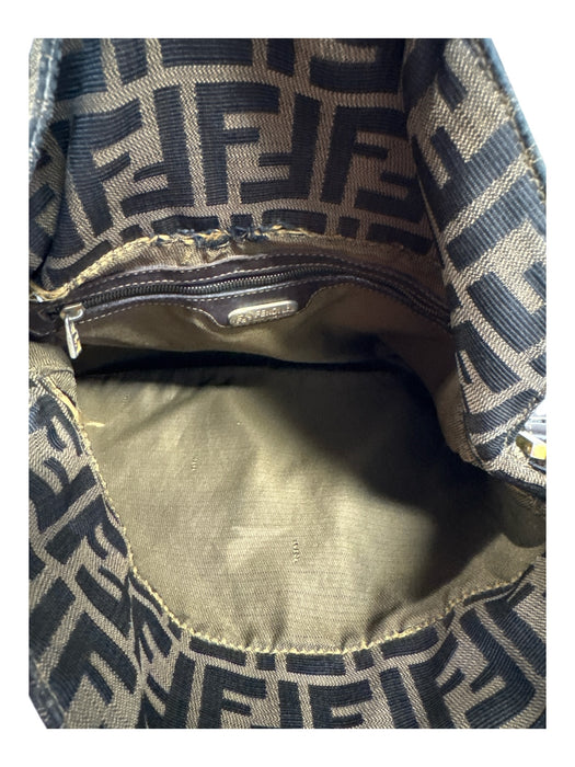 Fendi Brown & Black Canvas Leather Accent Gold Tone Hardware Monogram Bag Brown & Black