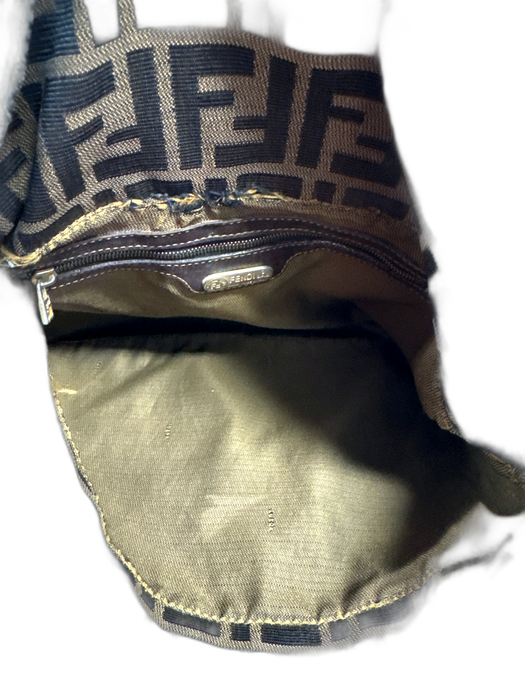 Fendi Brown & Black Canvas Leather Accent Gold Tone Hardware Monogram Bag Brown & Black