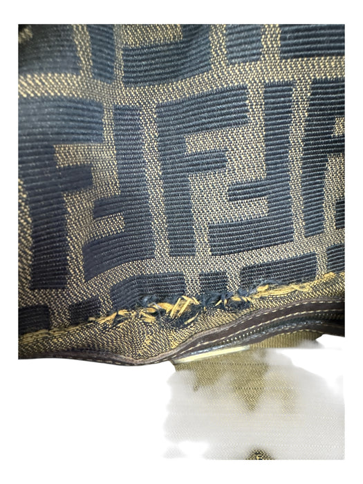 Fendi Brown & Black Canvas Leather Accent Gold Tone Hardware Monogram Bag Brown & Black