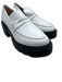 Stuart Weitzman Shoe Size 8.5 White & Black Leather Upper Lug Sole Penny Loafers White & Black / 8.5