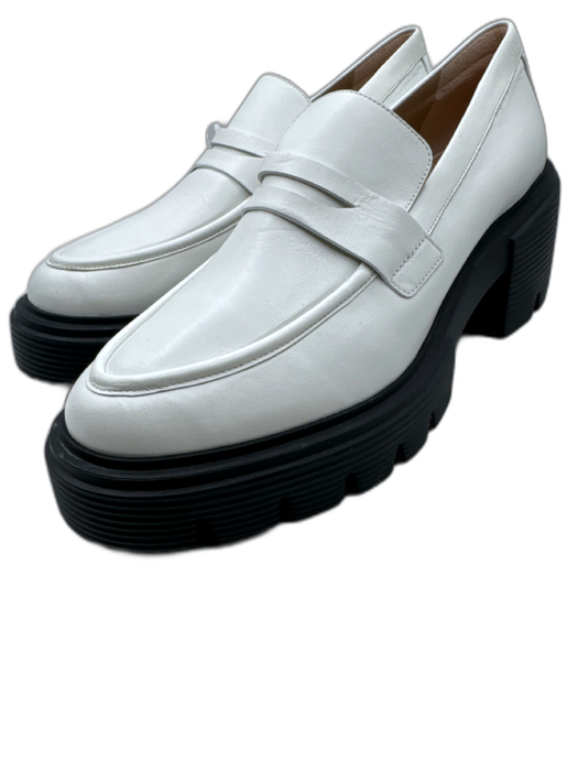Stuart Weitzman Shoe Size 8.5 White & Black Leather Upper Lug Sole Penny Loafers White & Black / 8.5