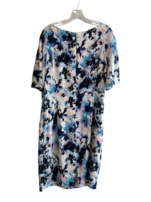 St John Size 12 Blue, Black & Pink Silk Round Neck Back Zip Half Sleeve Dress Blue, Black & Pink / 12