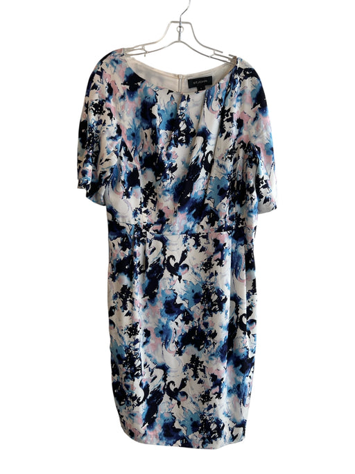 St John Size 12 Blue, Black & Pink Silk Round Neck Back Zip Half Sleeve Dress Blue, Black & Pink / 12