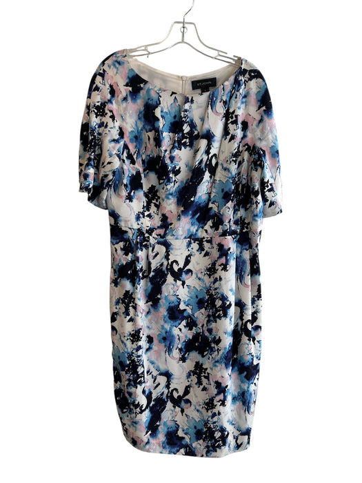 St John Size 12 Blue, Black & Pink Silk Round Neck Back Zip Half Sleeve Dress Blue, Black & Pink / 12