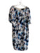St John Size 12 Blue, Black & Pink Silk Round Neck Back Zip Half Sleeve Dress Blue, Black & Pink / 12