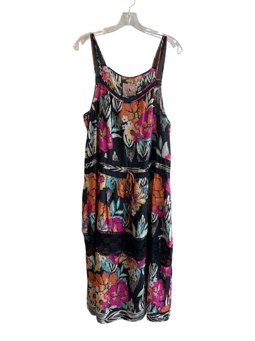 Johnny Was Size Medium Black & Multi Silk Sleeveless Abstract Floral Dress Black & Multi / Medium