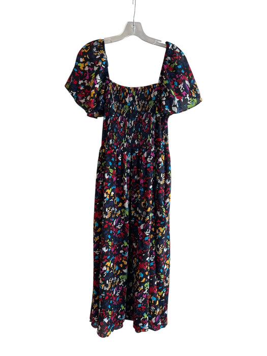 Tanya Taylor Size Medium Navy & Multi Silk Abstract Floral Short Sleeve Dress Navy & Multi / Medium