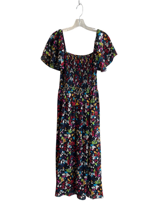 Tanya Taylor Size Medium Navy & Multi Silk Abstract Floral Short Sleeve Dress Navy & Multi / Medium