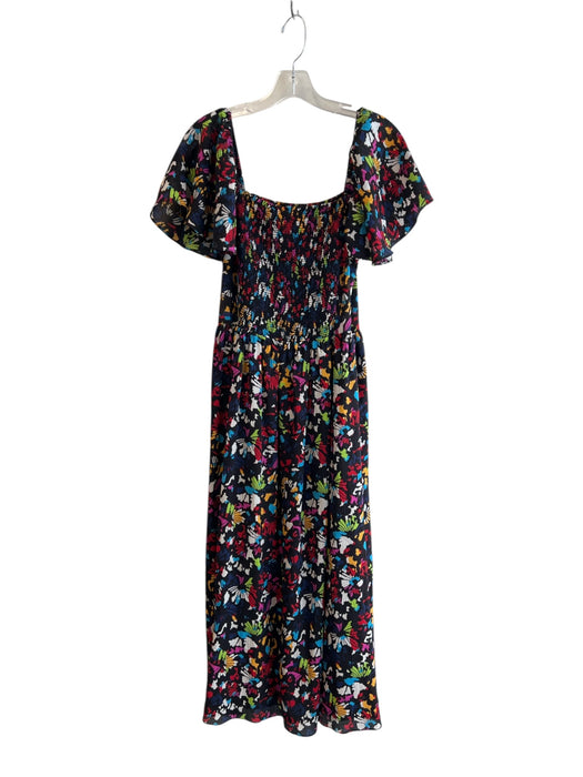Tanya Taylor Size Medium Navy & Multi Silk Abstract Floral Short Sleeve Dress Navy & Multi / Medium