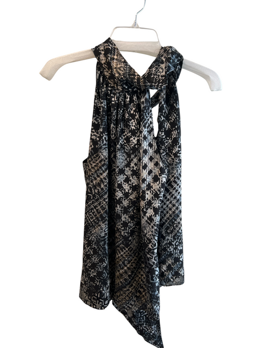 Ramy Brook Size M Black & Blue Polyester Sleeveless Abstract Print Neck Tie Top Black & Blue / M