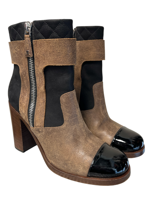 Chanel Shoe Size 41.5 brown & black Round Toe Side Zip Knit Detail Boots 41.5