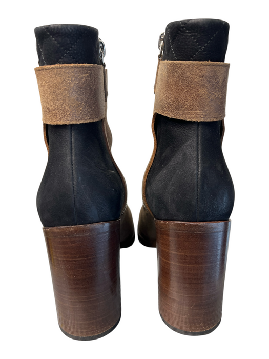 Chanel Shoe Size 41.5 brown & black Round Toe Side Zip Knit Detail Boots 41.5