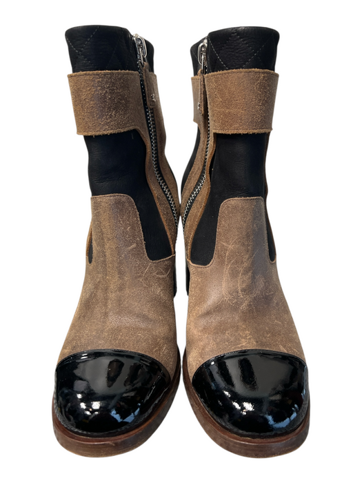 Chanel Shoe Size 41.5 brown & black Round Toe Side Zip Knit Detail Boots 41.5