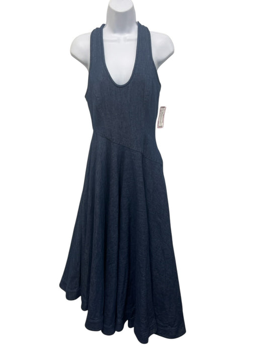 Zimmermann Size 0 Dark Wash Cotton Scoop Neck Midi Denim Sleeveless Dress Dark Wash / 0