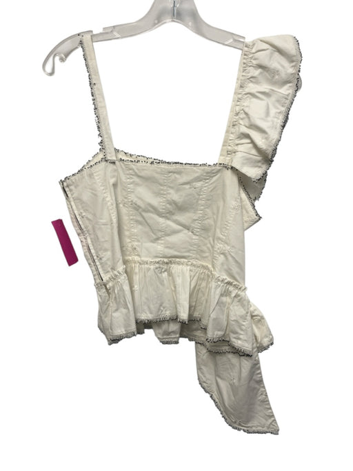 Ulla Johnson Size Est S White Cotton Sleeveless Ruffle Asymmetric Beads Top White / Est S