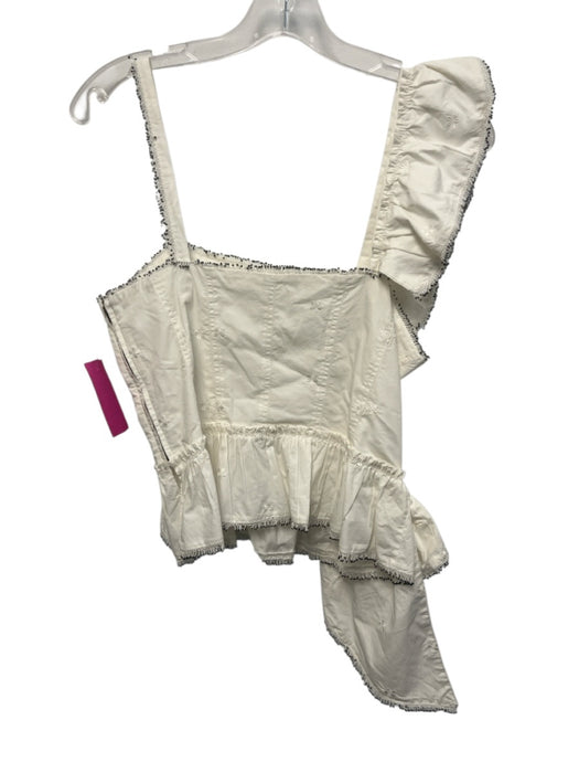Ulla Johnson Size Est S White Cotton Sleeveless Ruffle Asymmetric Beads Top White / Est S