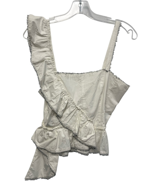 Ulla Johnson Size Est S White Cotton Sleeveless Ruffle Asymmetric Beads Top White / Est S