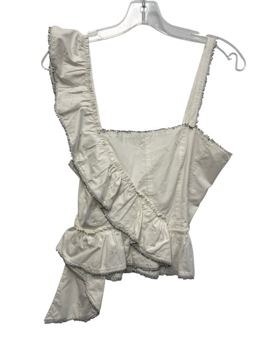 Ulla Johnson Size Est S White Cotton Sleeveless Ruffle Asymmetric Beads Top White / Est S