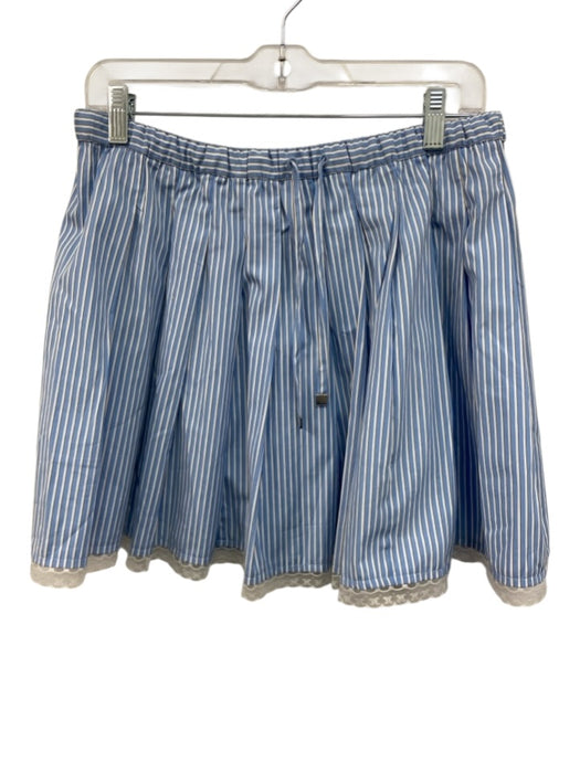 J Crew Size S Blue & White Cotton Elastic Waist Stripe Lace Trim Mini Skirt Blue & White / S