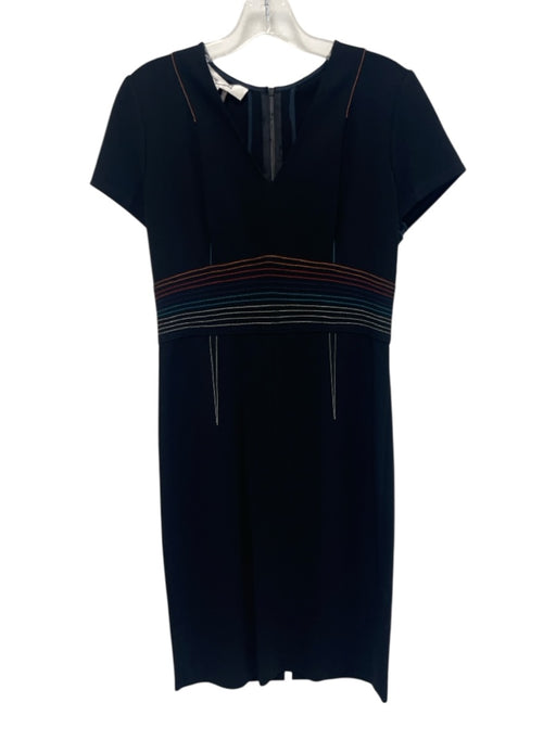 Diane Von Furstenberg Size 8 Black & Multi Triacetate & Polyester V Neck Dress Black & Multi / 8