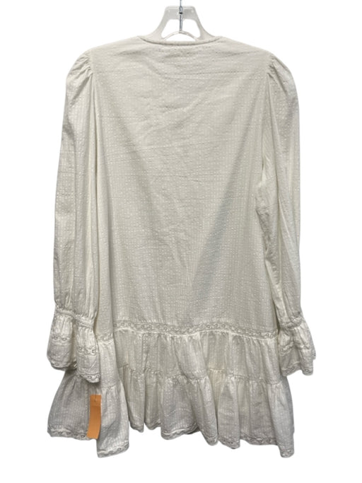 Sezane Size 36 White Cotton Long Sleeve Button Up pleats Lace Detail Dress White / 36