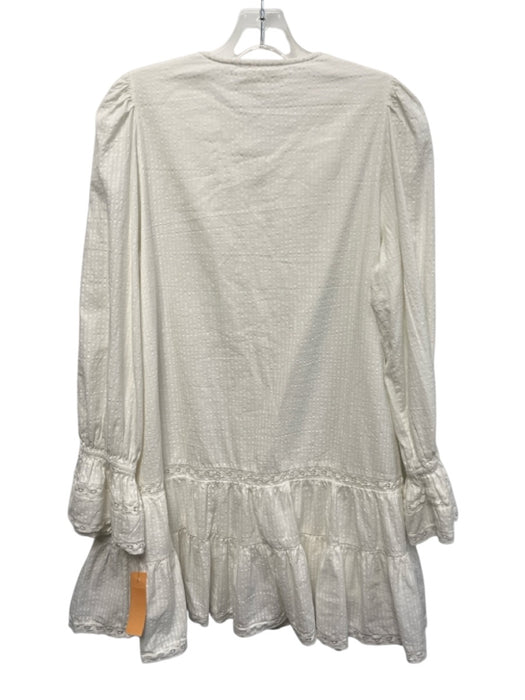 Sezane Size 36 White Cotton Long Sleeve Button Up pleats Lace Detail Dress White / 36