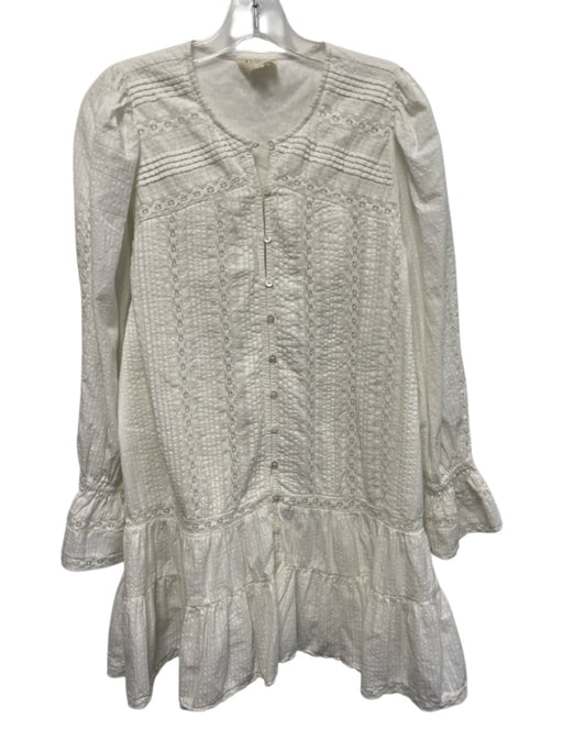 Sezane Size 36 White Cotton Long Sleeve Button Up pleats Lace Detail Dress White / 36