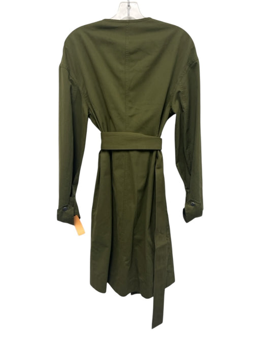Victoria Beckham Size 6 Olive Green Cotton Long Sleeve Zip Front Midi Dress Olive Green / 6