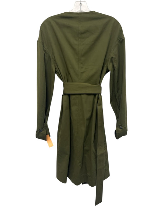 Victoria Beckham Size 6 Olive Green Cotton Long Sleeve Zip Front Midi Dress Olive Green / 6