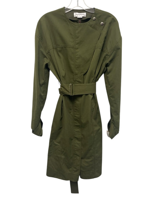 Victoria Beckham Size 6 Olive Green Cotton Long Sleeve Zip Front Midi Dress Olive Green / 6