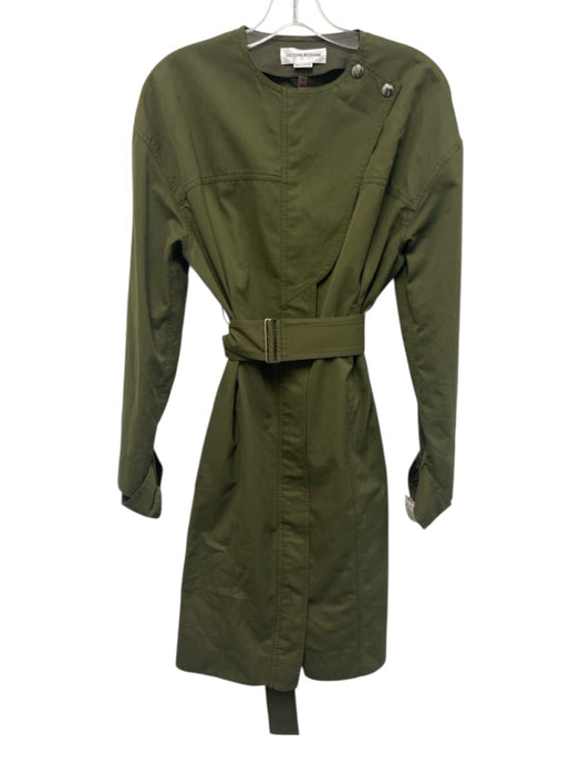 Victoria Beckham Size 6 Olive Green Cotton Long Sleeve Zip Front Midi Dress Olive Green / 6