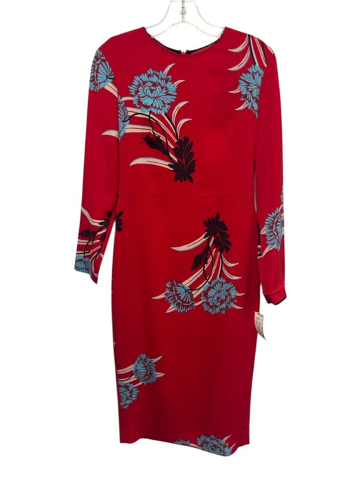 Diane Von Furstenberg Size Est S Red & Multi Viscose & Silk Long Sleeve Dress Red & Multi / Est S