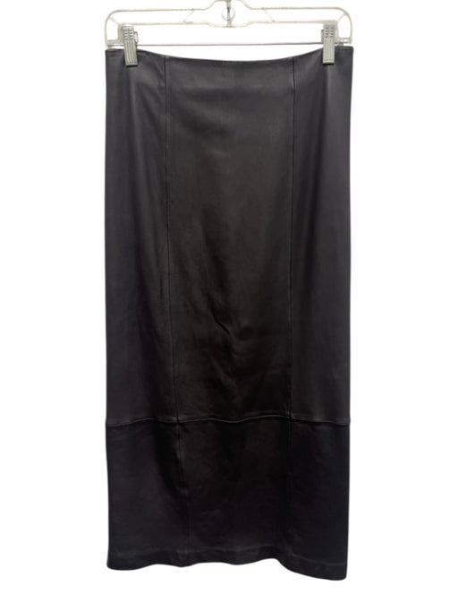 Jenni Kayne Size S Dark Brown Leather Midi Back Zip Skirt Dark Brown / S