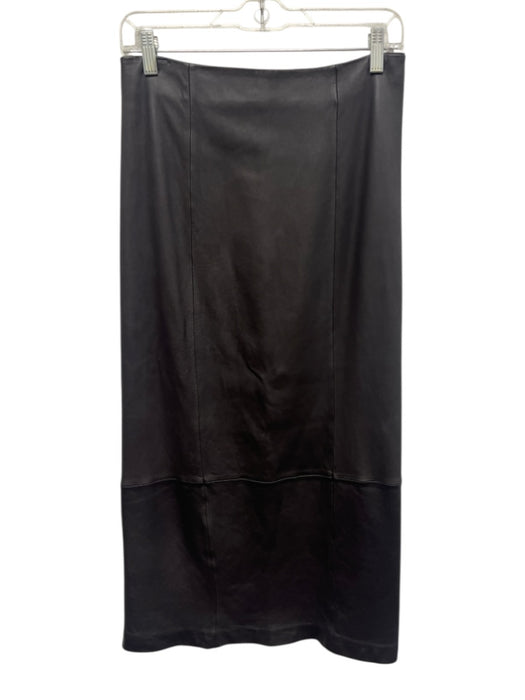 Jenni Kayne Size S Dark Brown Leather Midi Back Zip Skirt Dark Brown / S