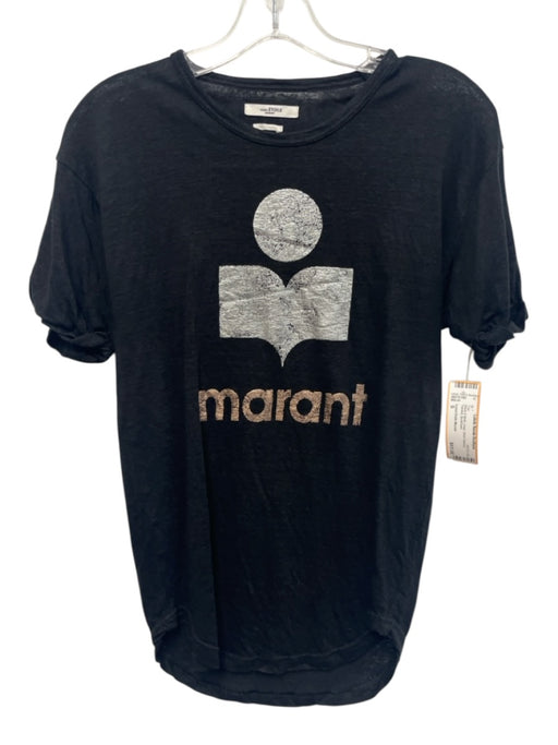 Isabel Etoile Marant Size S Black & Multi Linen Short Sleeve Painted Top Black & Multi / S