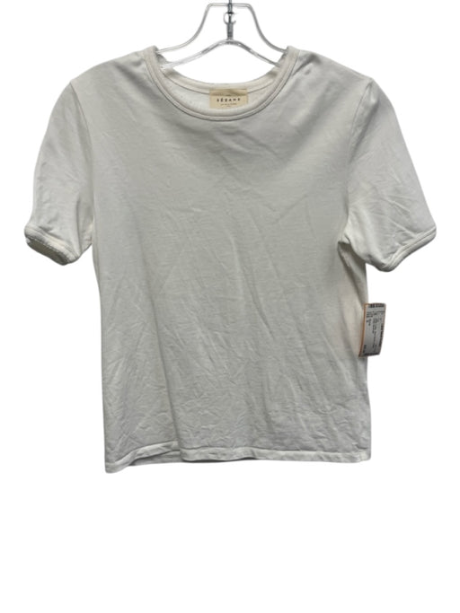 Sezane Size S White Cotton Short Sleeve Scallop Detail Top White / S