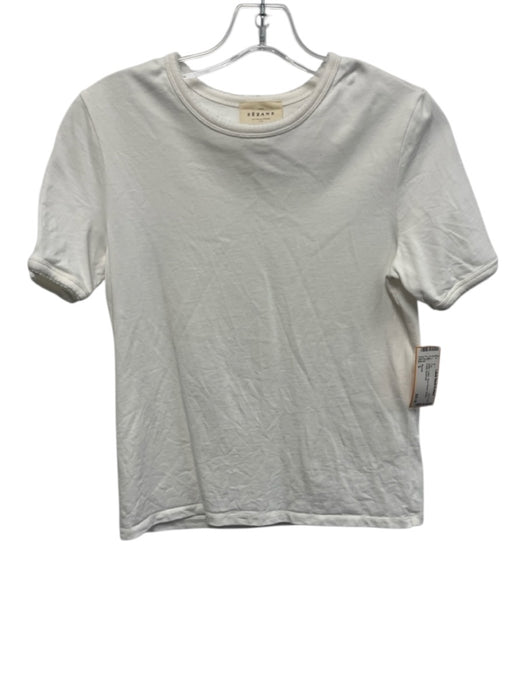Sezane Size S White Cotton Short Sleeve Scallop Detail Top White / S