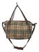 Burberry Tan, Black, Red Canvas Leather trim Plaid Zip Top shoulder strap Bag Tan, Black, Red / Large