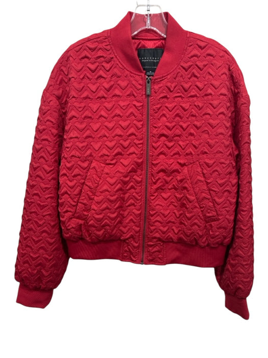 Sanctuary Size M Red Polyester Bomber Zipper Hearts Textured Jacket Red / M