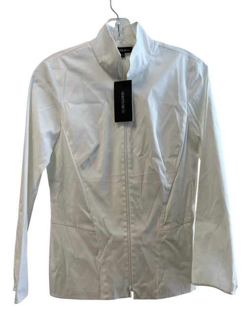 Lafayette 148 Size 2 White Cotton Blend High Neck Zip Front Long Sleeve Jacket White / 2