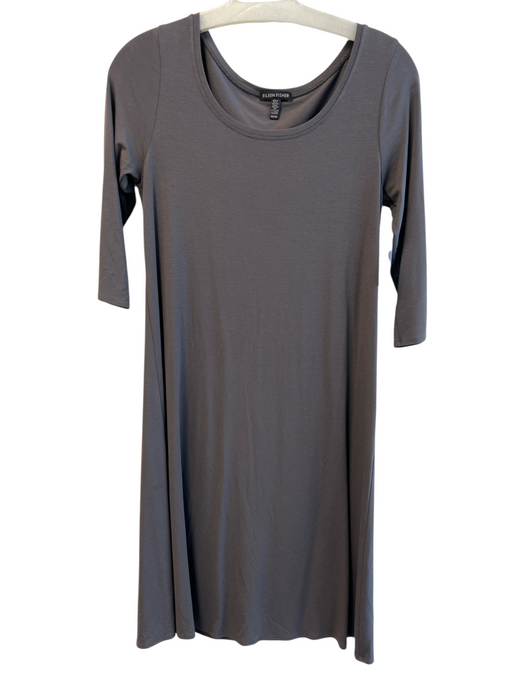 Eileen Fisher Size XS Grey Viscose Blend 3/4 Sleeve Midi Solid Round Neck Dress Grey / XS