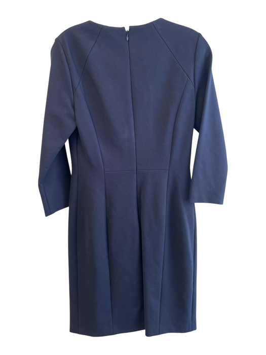 Elie Tahari Size 4 Navy Polyester Blend Back Zip 3/4 Sleeve Below Knee Dress Navy / 4